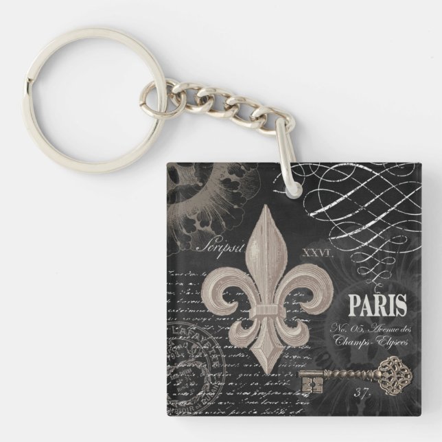 modern vintage french fleur de lis keychain (Front)
