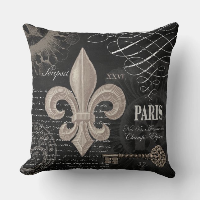 modern vintage french fleur de lis throw pillow (Front)