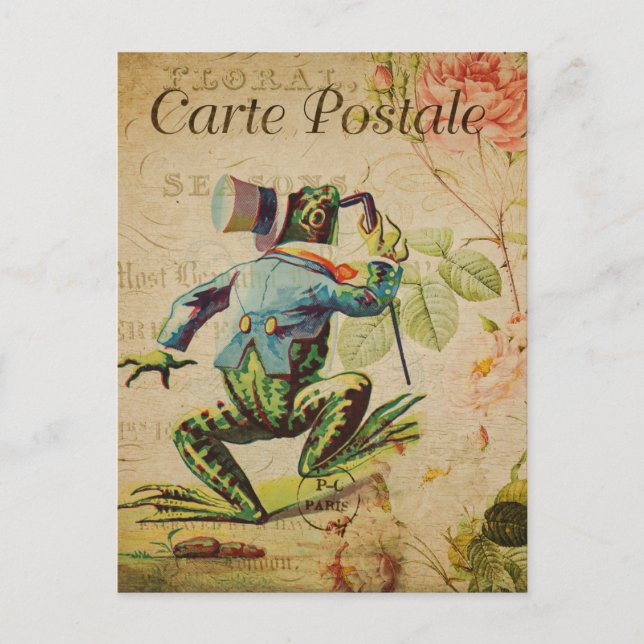 Modern Vintage French frog collage Postcard (Front)