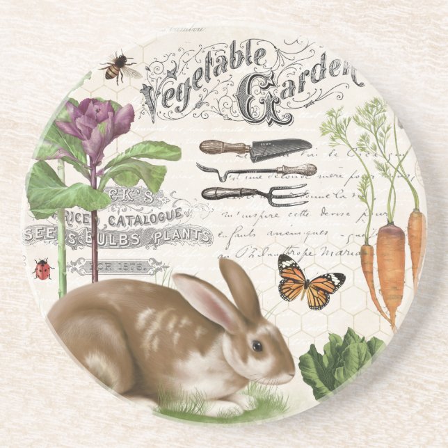 Modern Vintage French Garden Rabbit Coaster (Front)