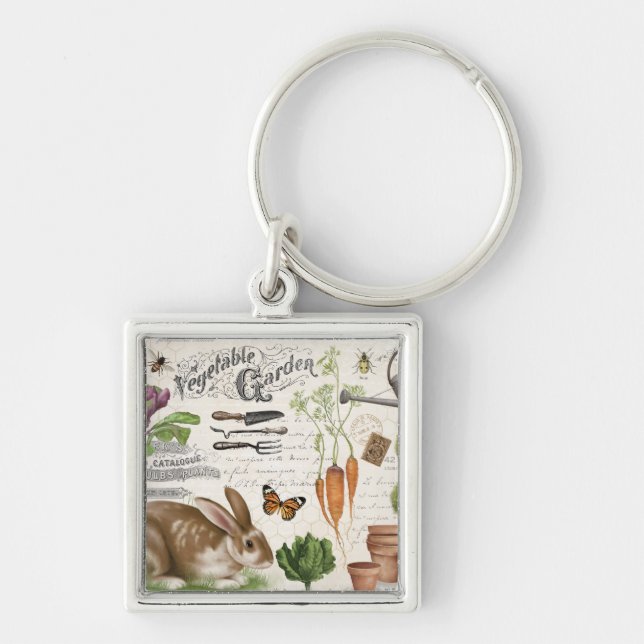 Modern Vintage French Garden Rabbit Keychain (Front)