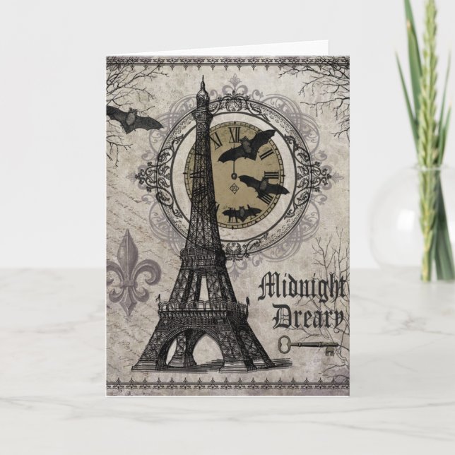modern vintage french halloween Eiffel tower Card (Front)