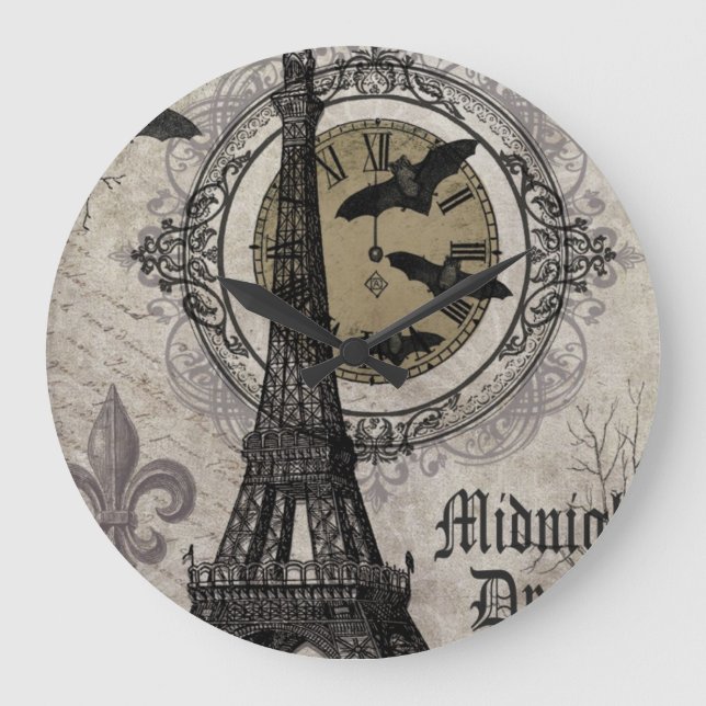 modern vintage french halloween Eiffel tower Large Clock (Front)