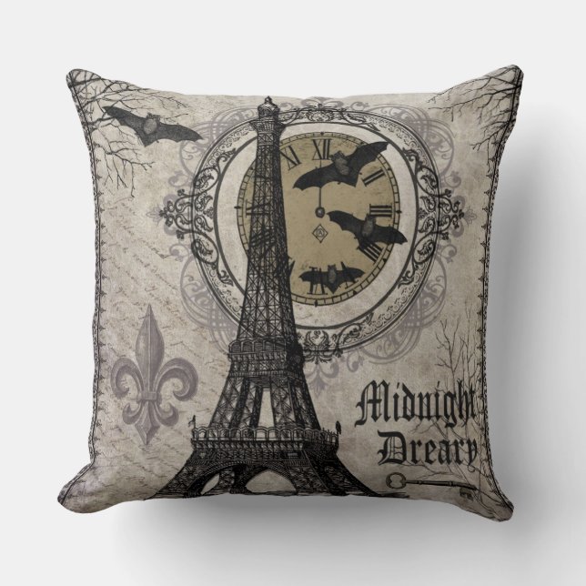 modern vintage french halloween Eiffel tower Throw Pillow (Front)