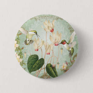 Modern Vintage French Hummingbirds 2 Inch Round Button