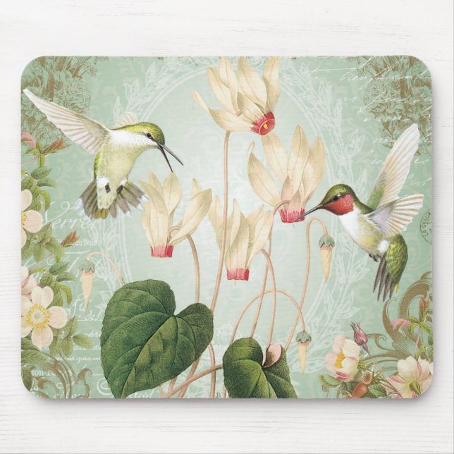 Modern Vintage French Hummingbirds Mouse Pad (Front)
