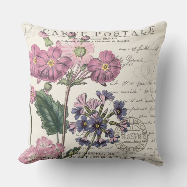 modern vintage french lavender floral throw pillow (Front)