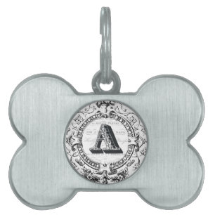Modern Vintage French Monogram letter A Pet Name Tag