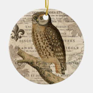 modern vintage french owl ceramic ornament