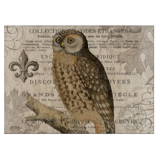 modern vintage french owl cutting board (Front)