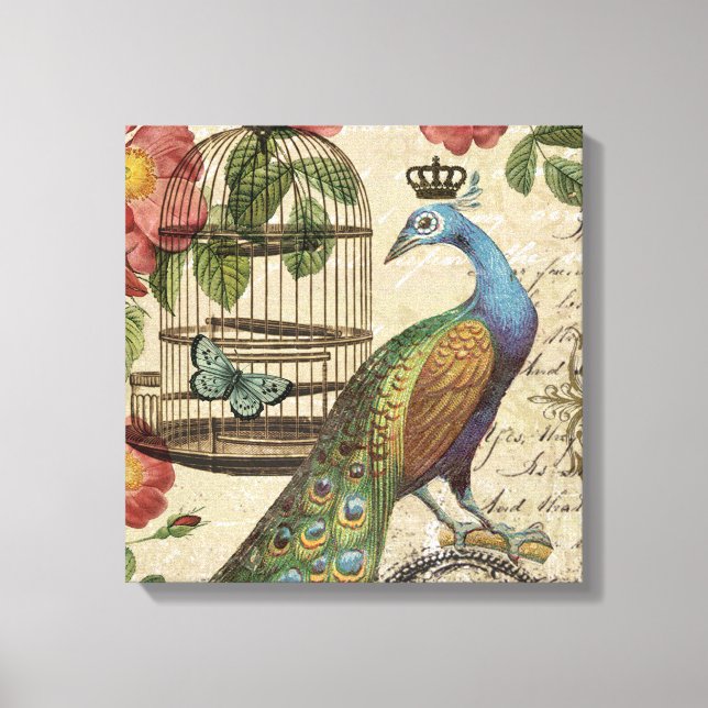 modern vintage french peacock canvas print (Front)