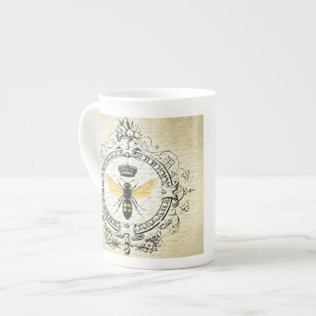 Modern vintage french queen bee bone china mug (Front Left)