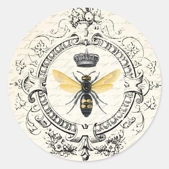 MODERN VINTAGE french queen bee Classic Round Sticker (Front)