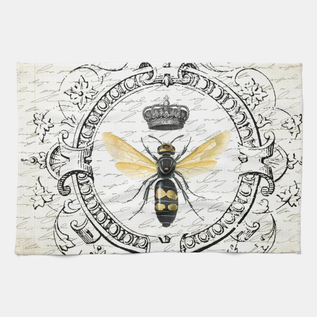 MODERN VINTAGE french queen bee Kitchen Towel (Horizontal)