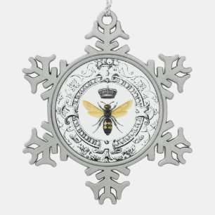 MODERN VINTAGE french queen bee Snowflake Pewter Christmas Ornament