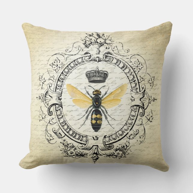 Modern vintage french queen bee throw pillow (Front)