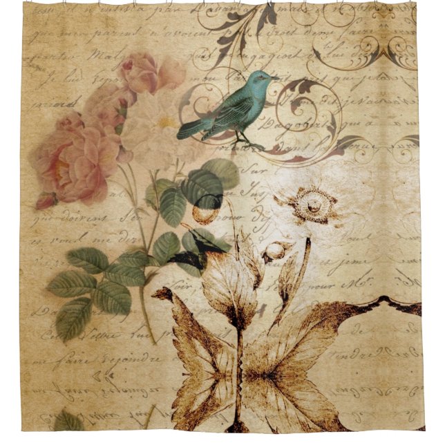Modern Vintage french  Scripts bird botanical (Front)