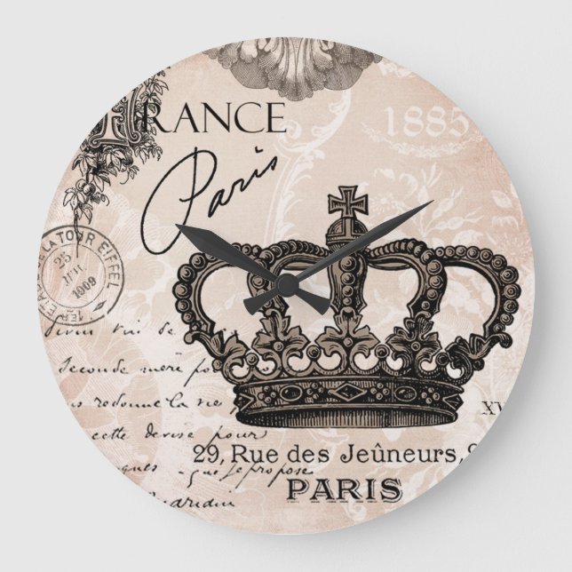 modern vintage french shabby chic crown large clock (Front)