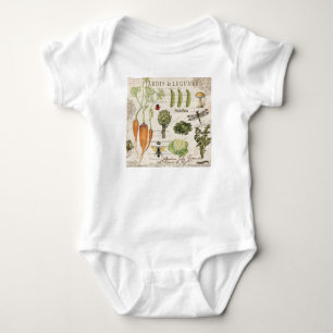 modern vintage french vegetable garden baby bodysuit