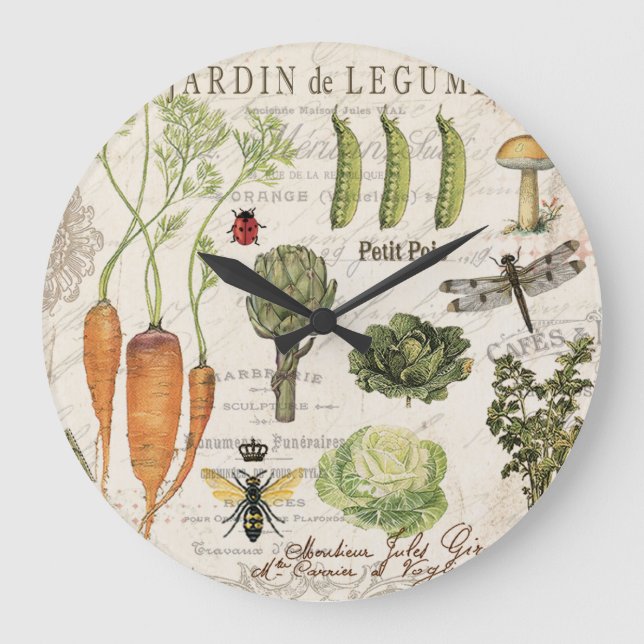 modern vintage french vegetable garden large clock (Front)