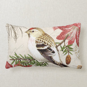 modern vintage french winter bird lumbar pillow