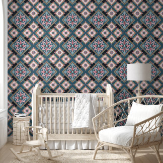Modern Vintage Geometric Floral Flower Pattern Wallpaper