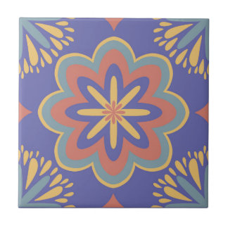 Modern vintage geometric purple floral pattern tile