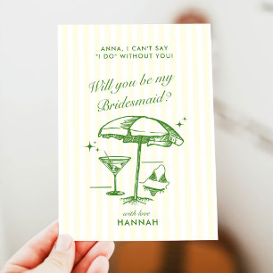 Modern Vintage Green Bridesmaid Proposal Card