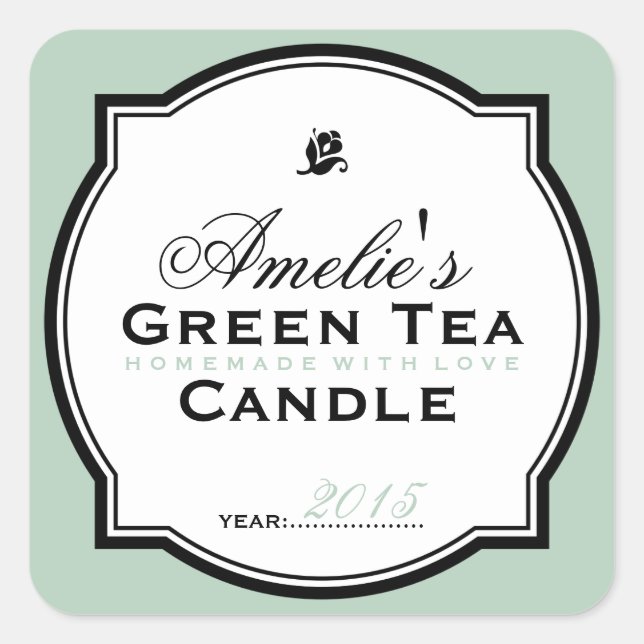 MODERN VINTAGE GREEN | PERSONALIZED SOAP CANDLE SQUARE STICKER (Front)