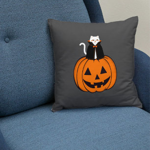 Modern Vintage Halloween Cat Pumpkin Personalized Throw Pillow