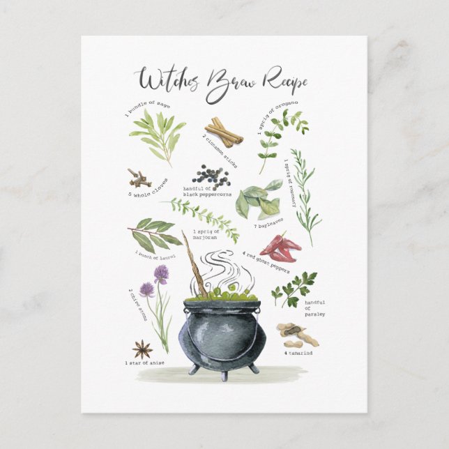 Modern Vintage Halloween cauldron recipe 1 Postcard (Front)