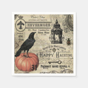 MODERN VINTAGE HALLOWEEN CROW AND PUMPKIN NAPKIN