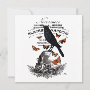 modern vintage halloween crow and skull card