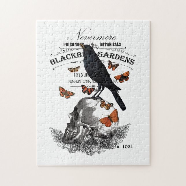 modern vintage halloween crow and skull jigsaw puzzle (Vertical)