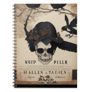 modern vintage halloween crow and skull notebook