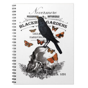 modern vintage halloween crow and skull notebook