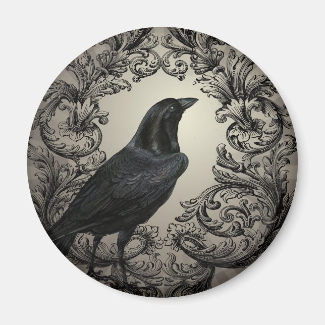 modern vintage halloween crow magnet (Front)