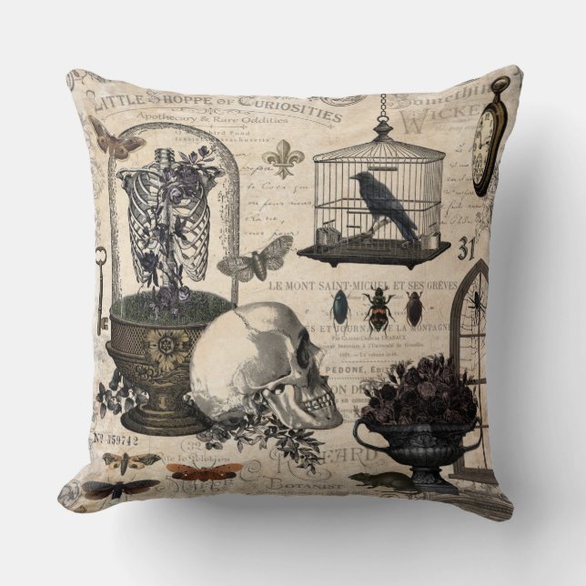Modern Vintage Halloween Garden Throw Pillow (Front)
