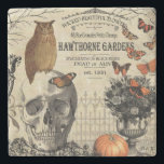 Modern vintage Halloween owl and skull Stone Coaster<br><div class="desc">Modern vintage Halloween owl and skull</div>
