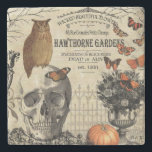Modern vintage Halloween owl and skull Stone Coaster<br><div class="desc">Modern vintage Halloween owl and skull</div>
