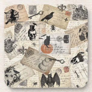 Modern vintage Halloween postcards Coaster
