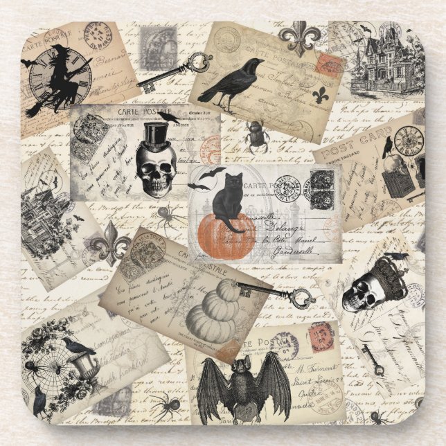 Modern vintage Halloween postcards Coaster (Front)