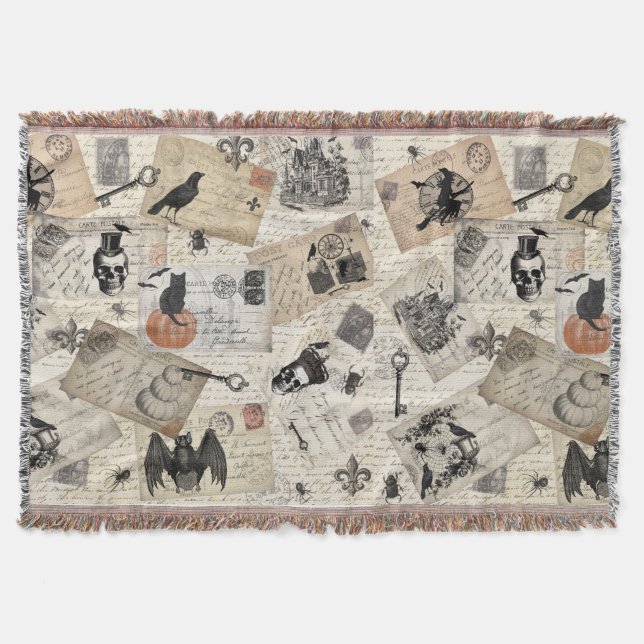 modern vintage halloween postcards throw blanket (Front)