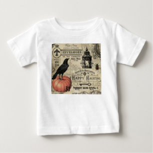 modern vintage halloween pumpkin and crow baby T-Shirt