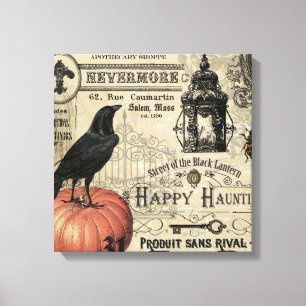 modern vintage halloween pumpkin and crow canvas print