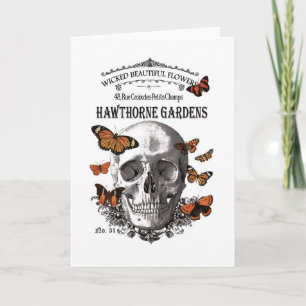 modern vintage Halloween skull and butterflies Card