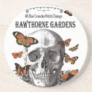 modern vintage Halloween skull and butterflies Coaster