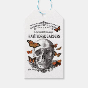 modern vintage Halloween skull and butterflies Gift Tags