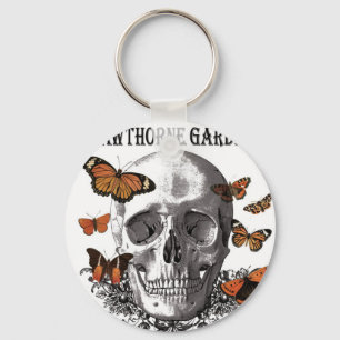 modern vintage Halloween skull and butterflies Keychain