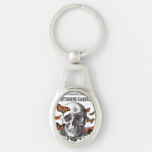 modern vintage Halloween skull and butterflies Keychain